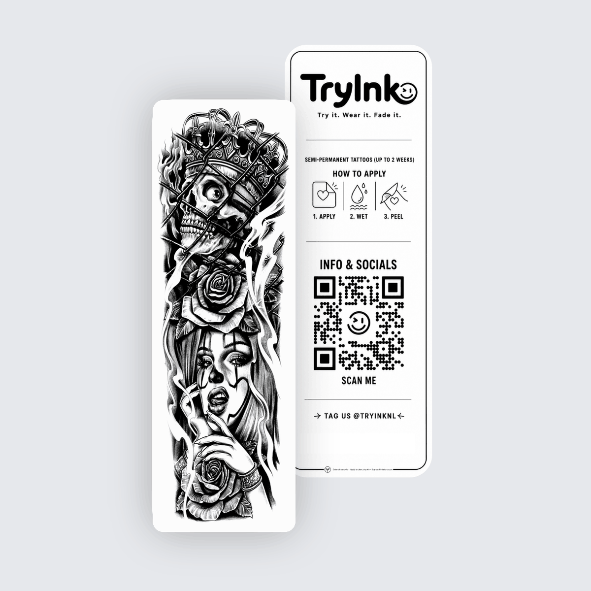 Crowned semi-permanent tattoo presentation