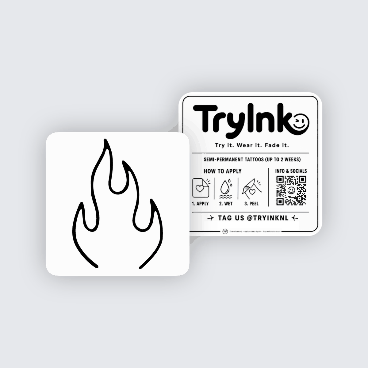 Flame semi-permanent tattoo presentation