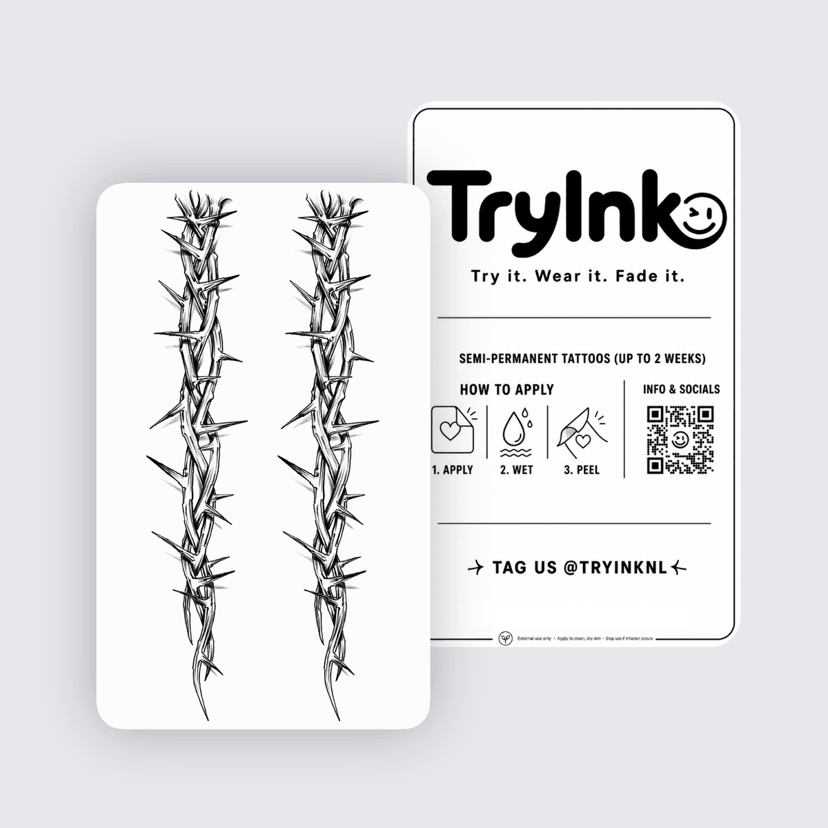 Thorns semi-permanent tattoo presentation