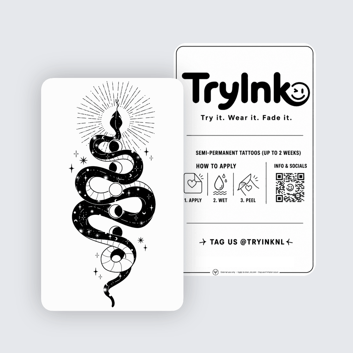 Universe Snake semi-permanent tattoo presentation